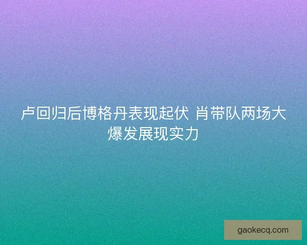 卢回归后博格丹表现起伏 肖带队两场大爆发展现实力